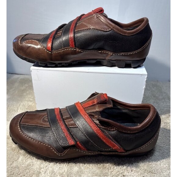 Robert Wayne Shoes Mens Size 7 Brown Leather Casual Sneakers Red & Black Straps - Picture 3 of 12